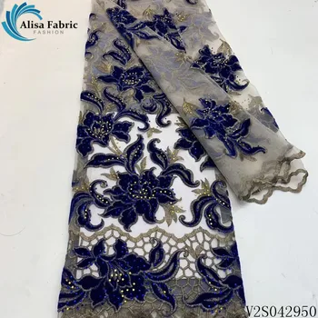 

Alisa latest african velvet lace fabric 2020 high quality embroidered with stones nigerian mesh laces fabrics for garment sewing