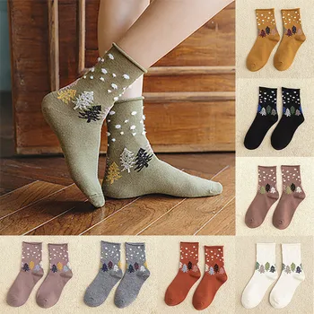 

1Pair Fashion Rolled Socks Cotton Mid Tube Casual Christmas Polka Dot Socks W1107