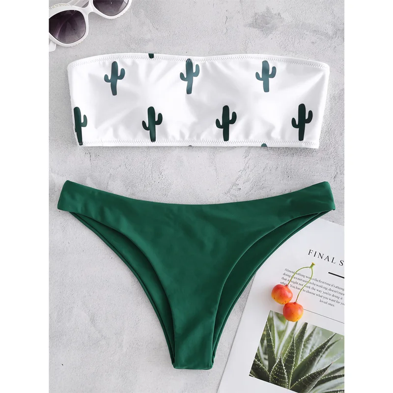 Swimsuit Micro Bikini Push-Up HOHL Beach-Bathers Women Biquini Cactus-Print Sexy