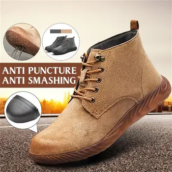 

Men Safety Shoes Summer/Autumn Breathable Mesh Flat Shoes Boots Plus Size Puncture-Proof Work Sneakers