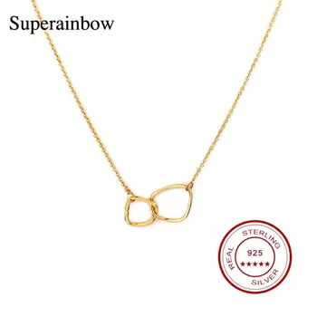 

SUPERAINBOW S925 Sterling Silver Jewelry New Fashion Double Loop Girls Necklace Trendy Pendant For Women Jewelry Gifts SR-N26