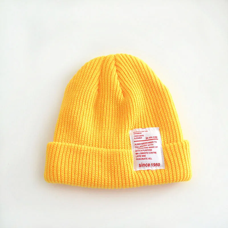 Yellow Детские трикотажные Beanie Hat Baby Мальчики Девочки Карамельный цвет головным убором детская осень-зима теплые теплая шапка Мягкие Твердые крышки Muts для От 2 до 8 лет - Цвет: Yellow