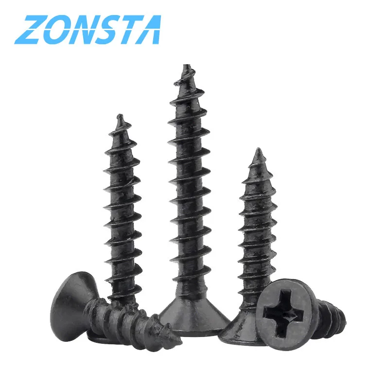 50pcs M1.2 M1.4 M1.7 M2 M2.3 M2.6 M3 M4 Black Cross countersunk head Self-tapping screw Flat Head Carbon steel Wood Screws self tapping screw self tapping screw kit tapping screws