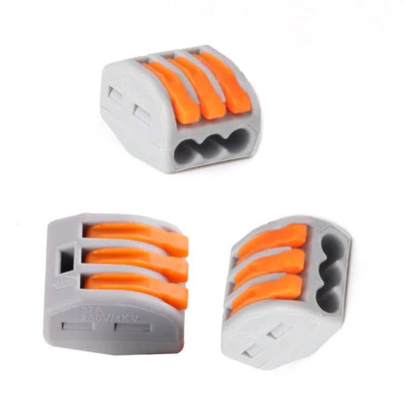 

10pcs Connector Terminal 3 Way 24A Electric Cable Wire Connector Reusable Spring Lever Terminal Block