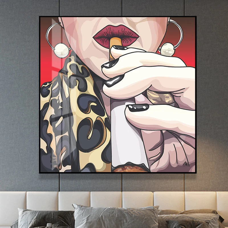 

Smoking women abstract canvas painting ins style wall art for bed room office decor HD picture printing poster