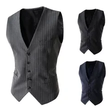 AliExpress Hot Selling Men Casual Single Breasted Waistcoat Korean-style Fashion Youth Stripes Casual Vest Tops