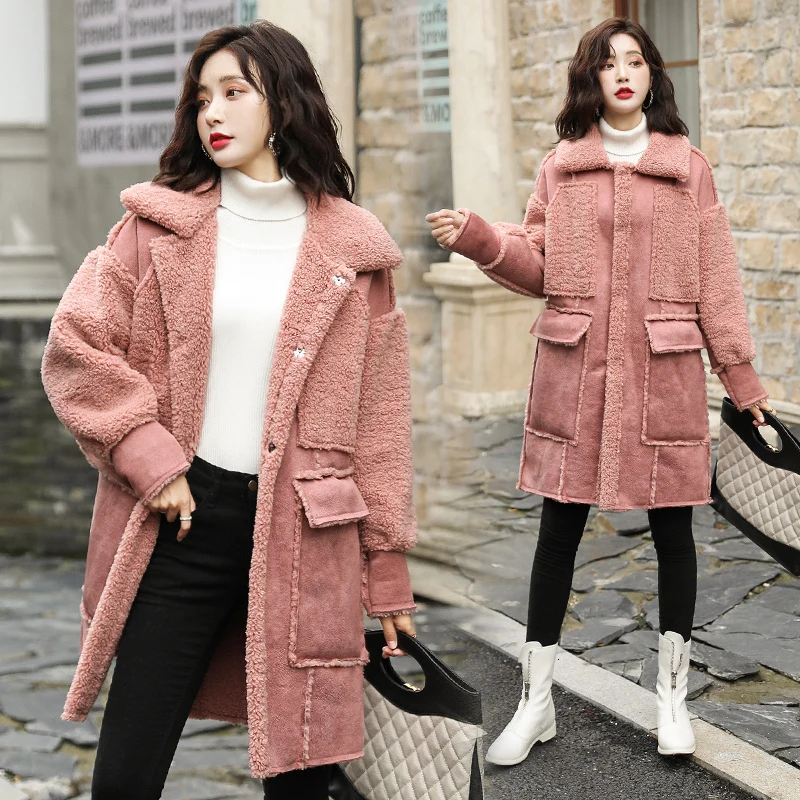 

Winter Long Suede Faux Leather Jacket Women Plus Size Female Pink Warm Suede Jacket Woman Coat Ladies Windbreaker Oversized