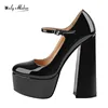 Onlymaker Womens Mary-Jane  Platform Chunky 15~16CM High Pumps Heels Ankle Strap Dress Hoof Heels Black Shoes Plus Size ► Photo 2/6