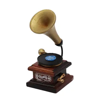 

1:12 Miniature Dollhouse Mini Phonograph Accessories Retro Gramophone with Record