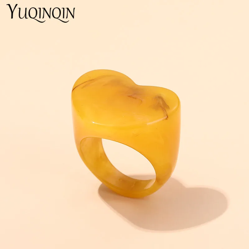 Trendy Colorful Big Heart Rings For Women Fashion Jewelry Resin Acrylic Geometric Punk Finger Rings For Girls Party Gifts ring set gold color rings finger ring gold color ring sparkling heart ring adjustable rings