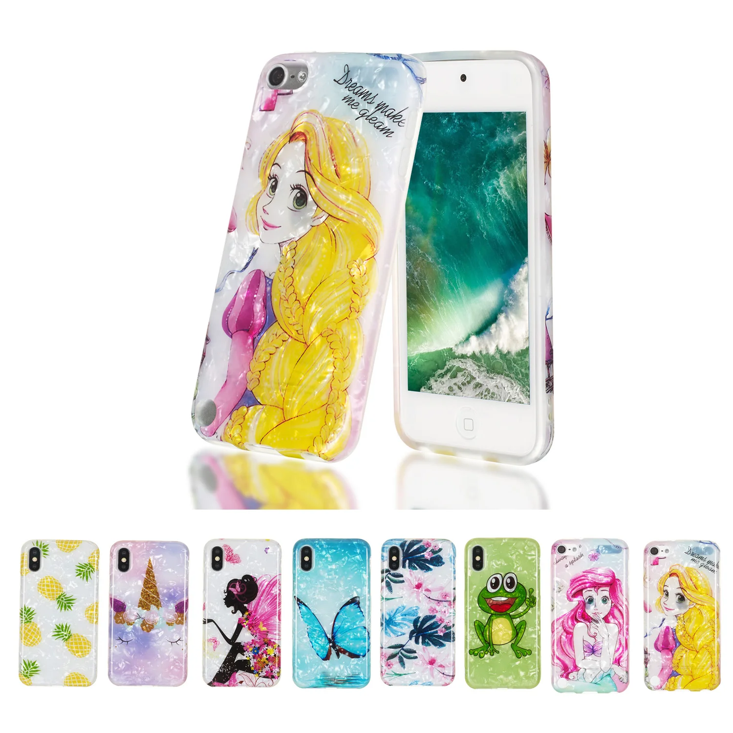 

Case for samsung galaxy S10 lite S10e S10 plus Glitter Conch shell Conch shell pattern unicorn Disneys princess back phone cover
