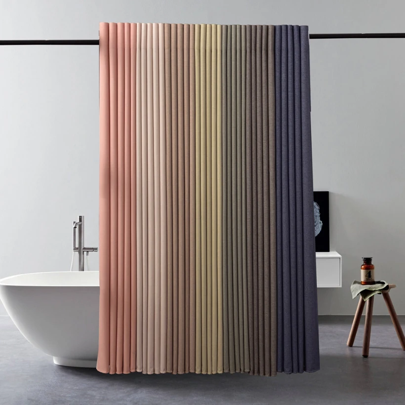 Lmitation Linen Waterproof and Mildew Proof Shower Curtain Pink Thickened Anti-Mold Suit Free Perforated Partition Curtain
