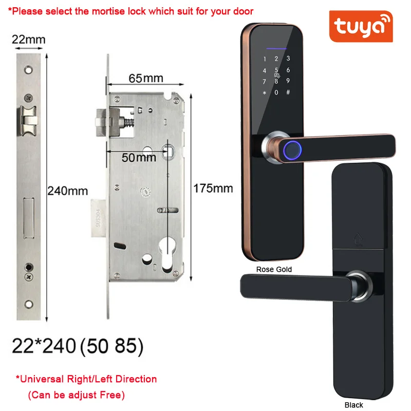 Tuya Wifi Electronic Smart Door Lock With Biometric Fingerprint / Smart Card / Password / Key Unlock/ USB Emergency Charge electric door lock Access Control Systems