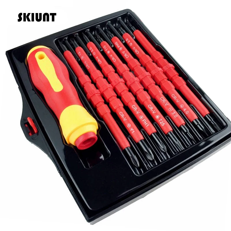 SKIUNT-Juego de destornilladores aislados, destornillador magnético Phillips, soporte de tornillo ranurado para herramientas manuales para electricistas