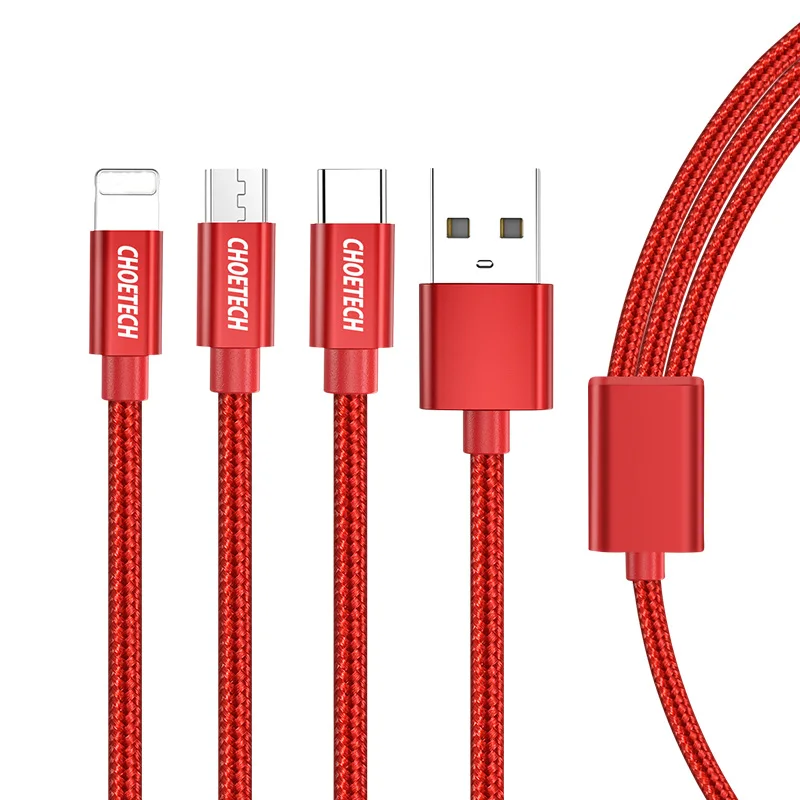 CHOETECH 3 в 1 микро USB кабель для Android Тип usb C мобильный телефон кабели для Samsung S9 USB кабель для передачи данных для iPhone XS X 8 7 6 - Цвет: Красный