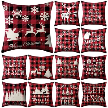 

45x45cm Christmas Cushion Cover Deer Snowflake Print Throw Pillow Cover Sofa Cushion Case Home Merry Christmas Decor Pillowcase