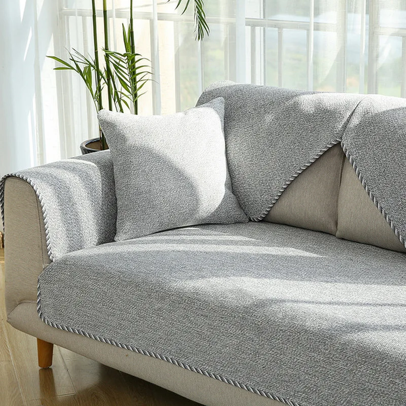 

Cotton Sofa Cover Non-slip Four Season Linen Woven Arm Sofa Cushion Sofa Towel Pure color Armrests Couch covers For Living Room