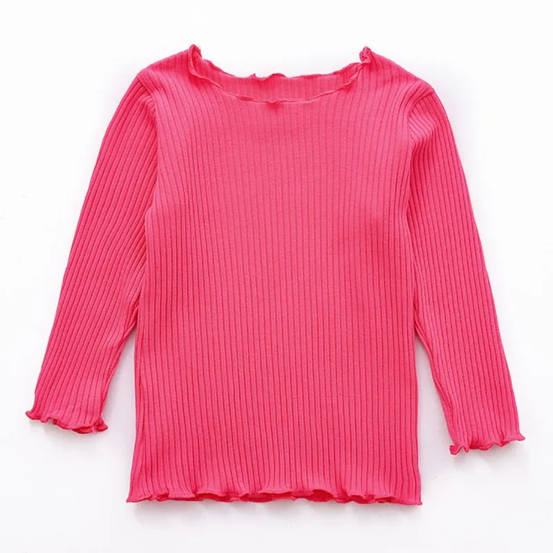Коллекция года, весенне-осенняя одежда для маленьких девочек Однотонная футболка с длинными рукавами детские топы, хлопковые футболки повседневные блузки - Цвет: Rose Red