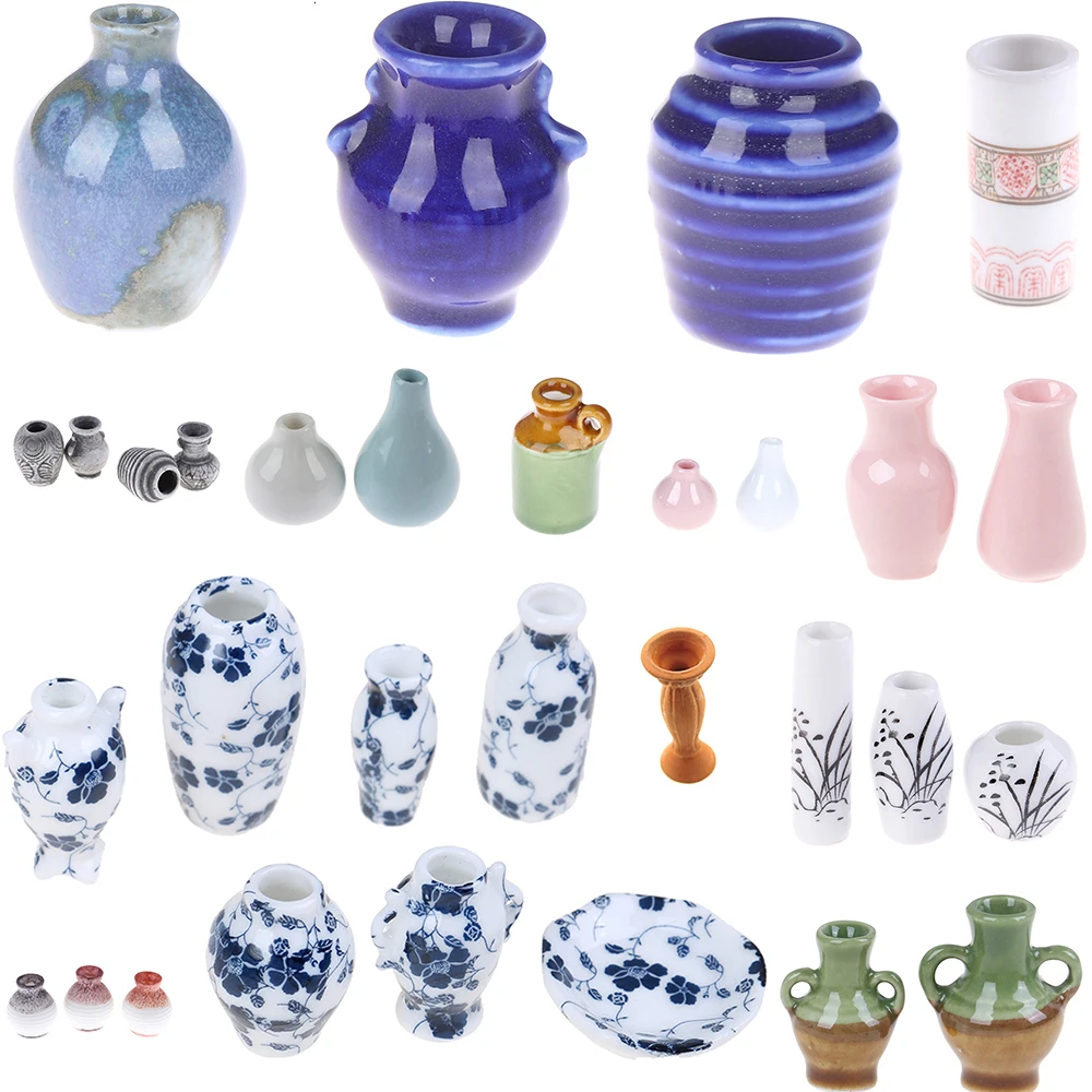 

1/2/3/5/7/9pcs/set Dollhouse Mini Ceramic Porcelain Vase Accessories Doll House Miniatures 1:12 Accessories Decorative Miniature