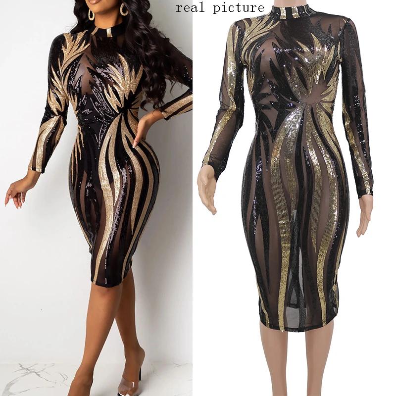 sequin mesh dress Сексуальное женское облегающее черное платье vestidos, платья для вечеринок, Украинская одежда sukienki, кружевное платье с блестками и длинным рукавом - Цвет: sequin mesh dress