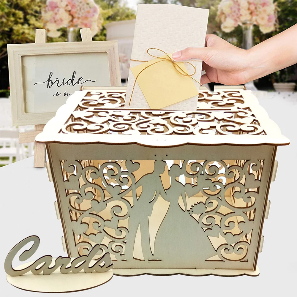 Полые коробки для свадебных карточек деревянный Свадебный конверт Подарочная коробка пустотелый цветочный узор пригласительные карты DIY коробка свадебные принадлежности