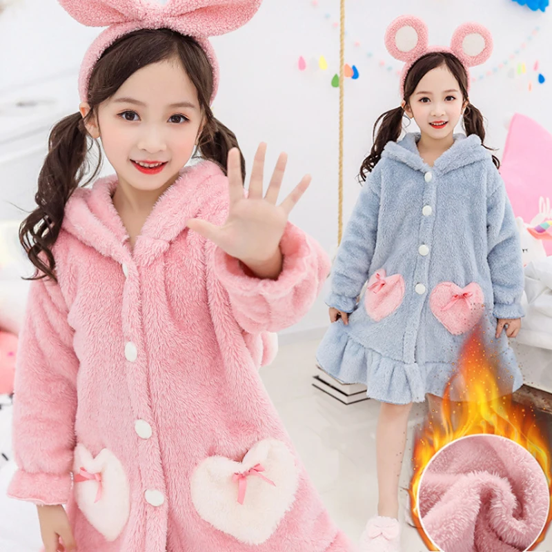 Autumn Winter Baby Pajamas Robe Cartoon Hoodies Girl Boys Sleepwear Bath Towels Kids Soft Bathrobe Pajamas Children's Clothing