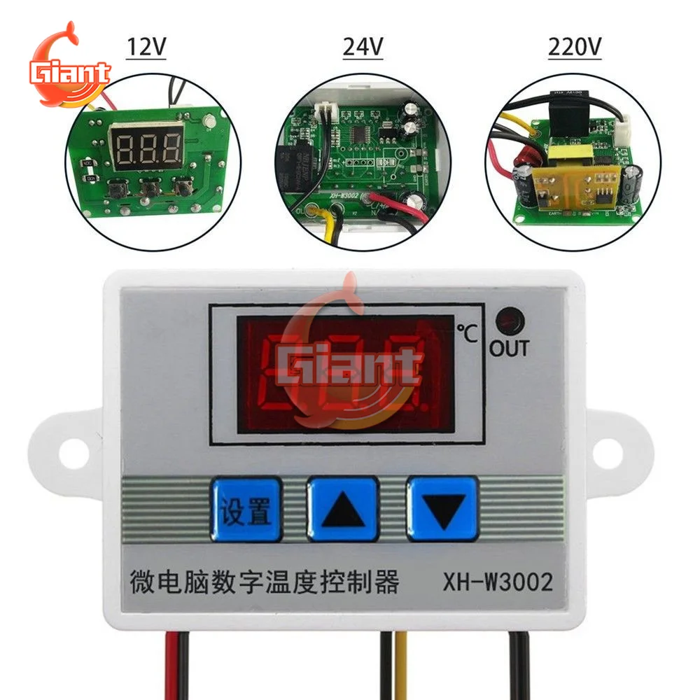 W3002 220v 12v 24v Contrôleur de température numérique 10a Sonde de  commutateur de contrôle de thermostat avec capteur thermostatique étanche