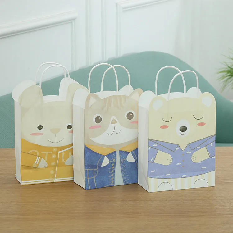 

50pcs Small cartoon gift bags with handles jewelry handbag baby shower birthday party decorations kids kraft paper bag customize
