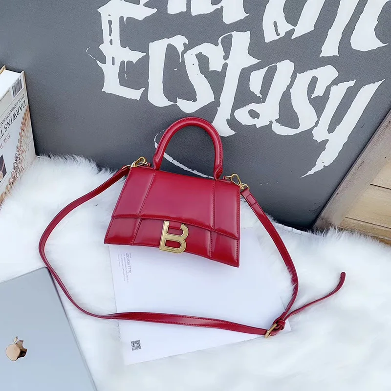 Одноцветная сумка через плечо для женщин, модная большая металлическая женская кожаная сумка-мессенджер с украшением в виде Буквы B, брендовая сумка-мессенджер