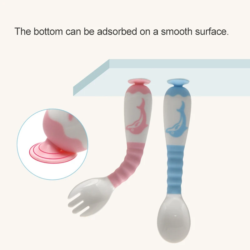 Baby Sucker Twist Spoon Fork Set Ergonomic Design Training Portable for Boys Girls E2S