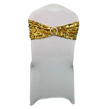 1 шт. свадебные ленты для стульев с золотыми пайетками из спандекса с пряжкой эластичный Блестящий бант из лайкры Галстуки отель событие банкет Декор