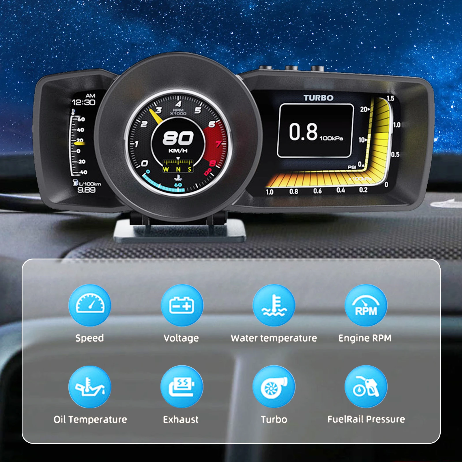 Obd2 Hud Gps Speedometer Gauge Monitor Head Digital Lcd Display Auto Scanner Trip Computer Accelorator Turbo Test - Head-up Display AliExpress