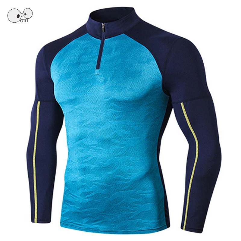 Men Half Zipper Stand Collar Long 