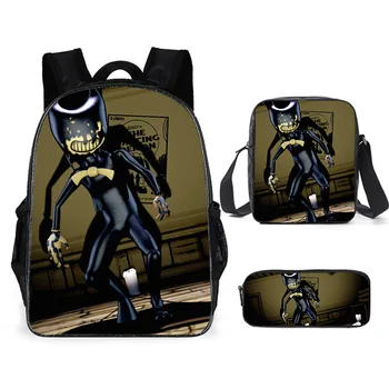 

Fashion 3PCs/Set Children's Backpack Bendy and the Ink Machine Pattern School Bags Cartoon Design Tennagers Book Bags Mochilas