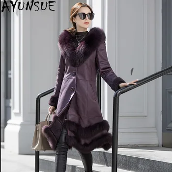 Online AYUNSUE 2020 NatĂŒrliche Kaninchen Pelzmantel Weibliche Herbst Winter Kleidung 2020 Frauen Echt Fox Pelz Kragen Korean Fashion Ropa De Mujer 80