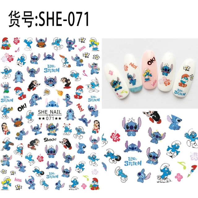 1PCS Disney Cartoon Anime Stitch Nail Sticker Mickey Mouse Donald Duck Nail Slider Dumbo Lion King Art Nail Decoration 071
