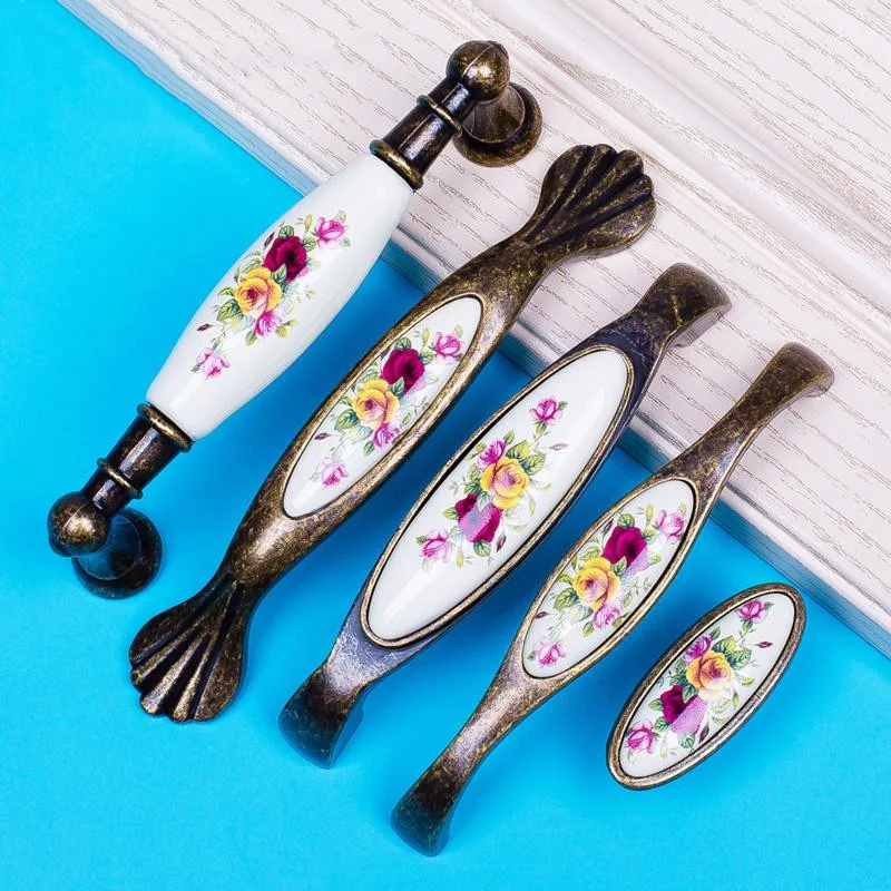 Furniture Handles Drawer Pulls Door Handles Ceramic Chinese Flower Knobs Cupboard Cabinet