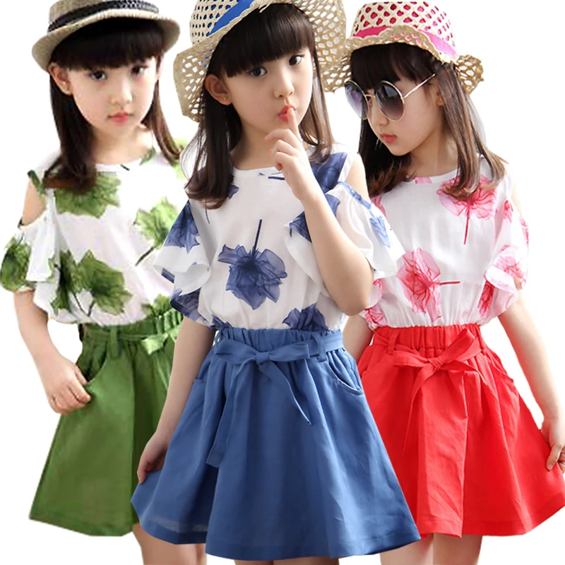 Летняя одежда для девочек футболка без бретелек с короткими рукавами и рисунком