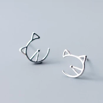 

100% 925 Sterling Silver Cut Cat Stud Earrings For Women School Girls Wedding Gift Personalise Jewelry Bijoux