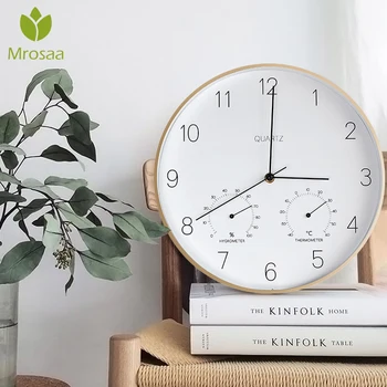 

Hot Silent Quartz Metal Wall Clock Thermometer Hygrometer Quiet Scan Movement No-ticking Home Art Decoration New Design Clocks