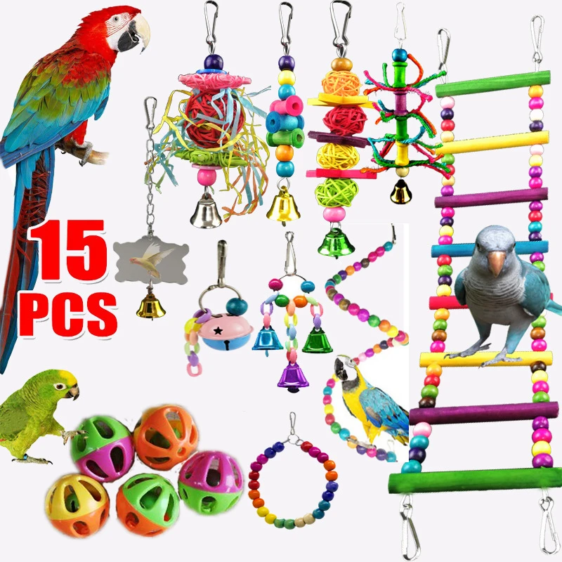 Combinación de juguetes para pájaros y loros, artículos de accesorios para morder, juguete para pájaros para entrenamiento de loros, campana de bola oscilante de pie|Juguetes pájaros| - AliExpress