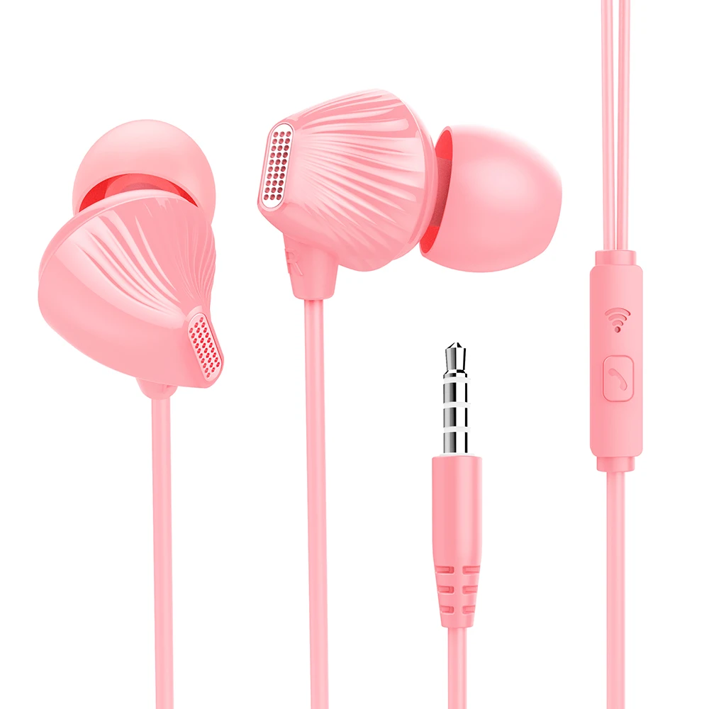 Pink 3,5 мм проводные наушники с микрофоном, супер стерео басы, шумоподавление для One Plus 7 samsung huawei Xiaomi Mix Pro Mi8 Mi9 9S - Цвет: Pink