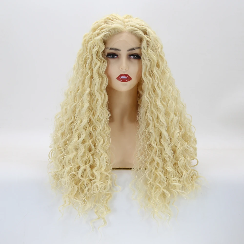 

ZigZag Deep Wavy Blonde Wig #613 Color Synthetic Lace Front Wigs for Women Glueless Heat Resistant Fiber Long Wavy Synthetic Wig