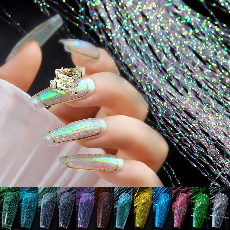1 paquete fluorescente de unas pegatina laser de malla brillante de linea de red cinta holografica 3d seda de colores laminas para unas arte