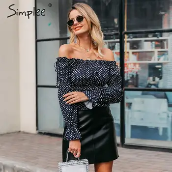 

Simplee Sexy off shoulder ruffle women blouse shirt Ladies lantern sleeve casual beach holiday shirts Female summepolka dot blus