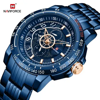 

NAVIFORCE Military Blue Men Quartz Watches Luxury Brand Chronograph Watch Stainless Steel Strap Waterproof Army Sport Wristwatch
