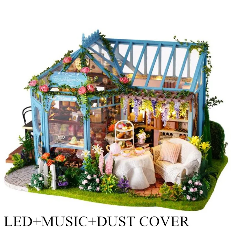 DIY Rose garden Assemble Furniture doll house Kit led light with led 3d wooden Miniature house home decoration Christmas gifts 13