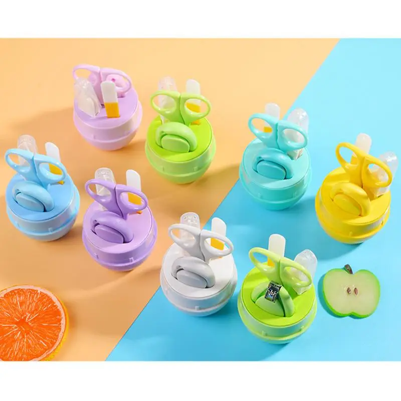 4pcs Nail Care Baby Healthcare Kits Baby Nail Care Set Infant Finger Trimmer Scissors Clippers Cartoon Animal Storage