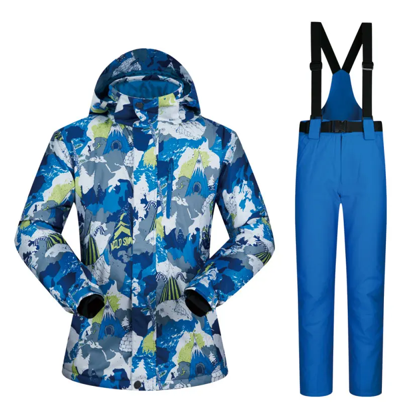 Зимний лыжный костюм для мужчин, высокое качество, лыжная куртка+ штаны, зимние теплые лыжные штаны для сноуборда, мужские лыжные пальто для спорта на открытом воздухе, новинка - Цвет: Green Blue