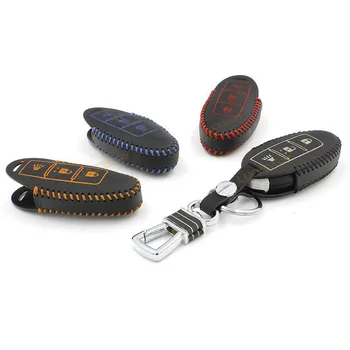 

For nissan series 3 buttons 2016 2017 Genuine Leather Car Key bagcase wallet holder remote key cover key Free shipping
